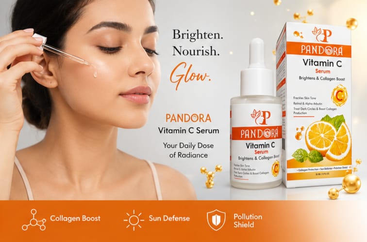 New Pandora Vitamin C Serum | Brightening Face Serum for Glowing Skin & Collagen Support (30ml)