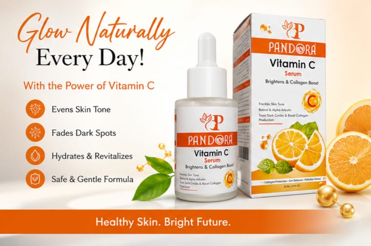 New Pandora Vitamin C Serum | Brightening Face Serum for Glowing Skin & Collagen Support (30ml)