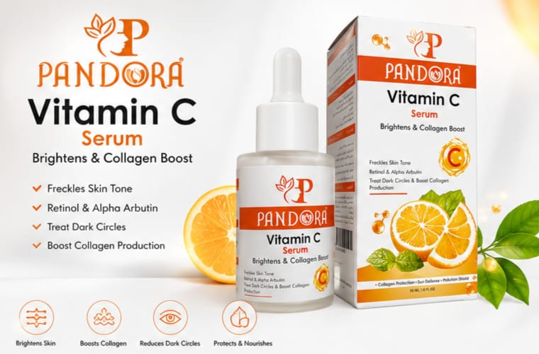New Pandora Vitamin C Serum | Brightening Face Serum for Glowing Skin & Collagen Support (30ml)
