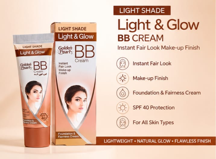 Golden Pearls BB Cream Light & Glow (Light Shade) – SPF 40 Foundation & Fairness Cream | Instant Natural Makeup Finish