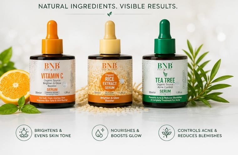 BNB Organic Face Serum – Rice Extract, Vitamin C & Tea Tree | Brightening, Hydrating & Acne Control Serum (30ml)