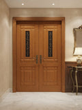 Luxury Fiber Door | Elegant Wooden Finish Double Door with Floral Design 🏡✨