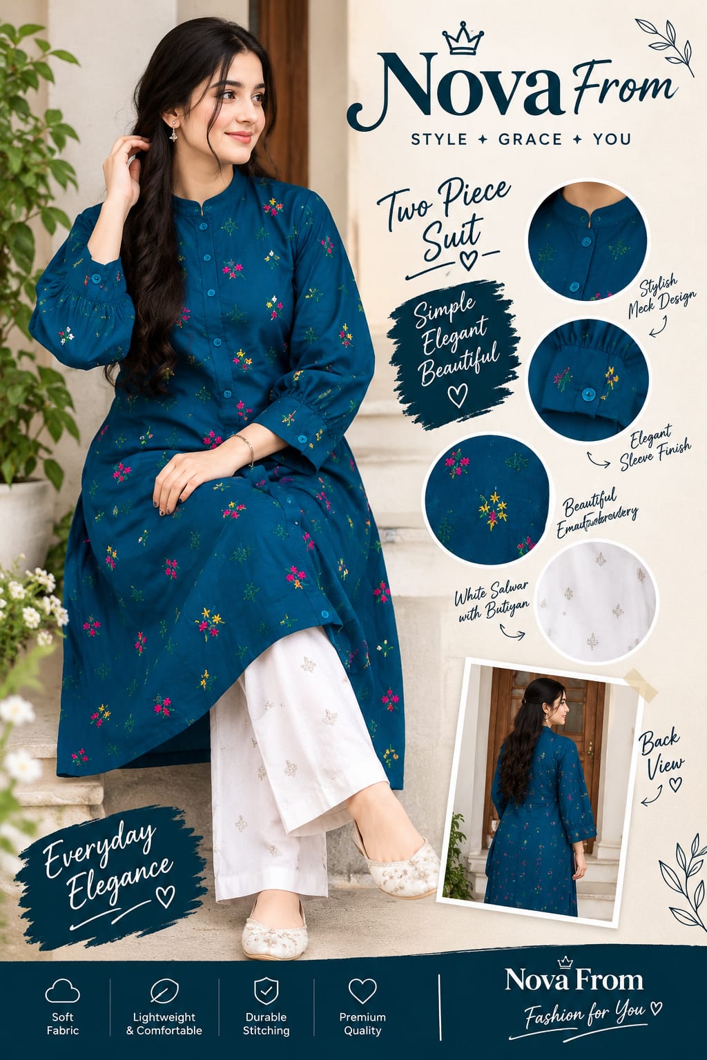 **Teal Floral Two-Piece Suit**