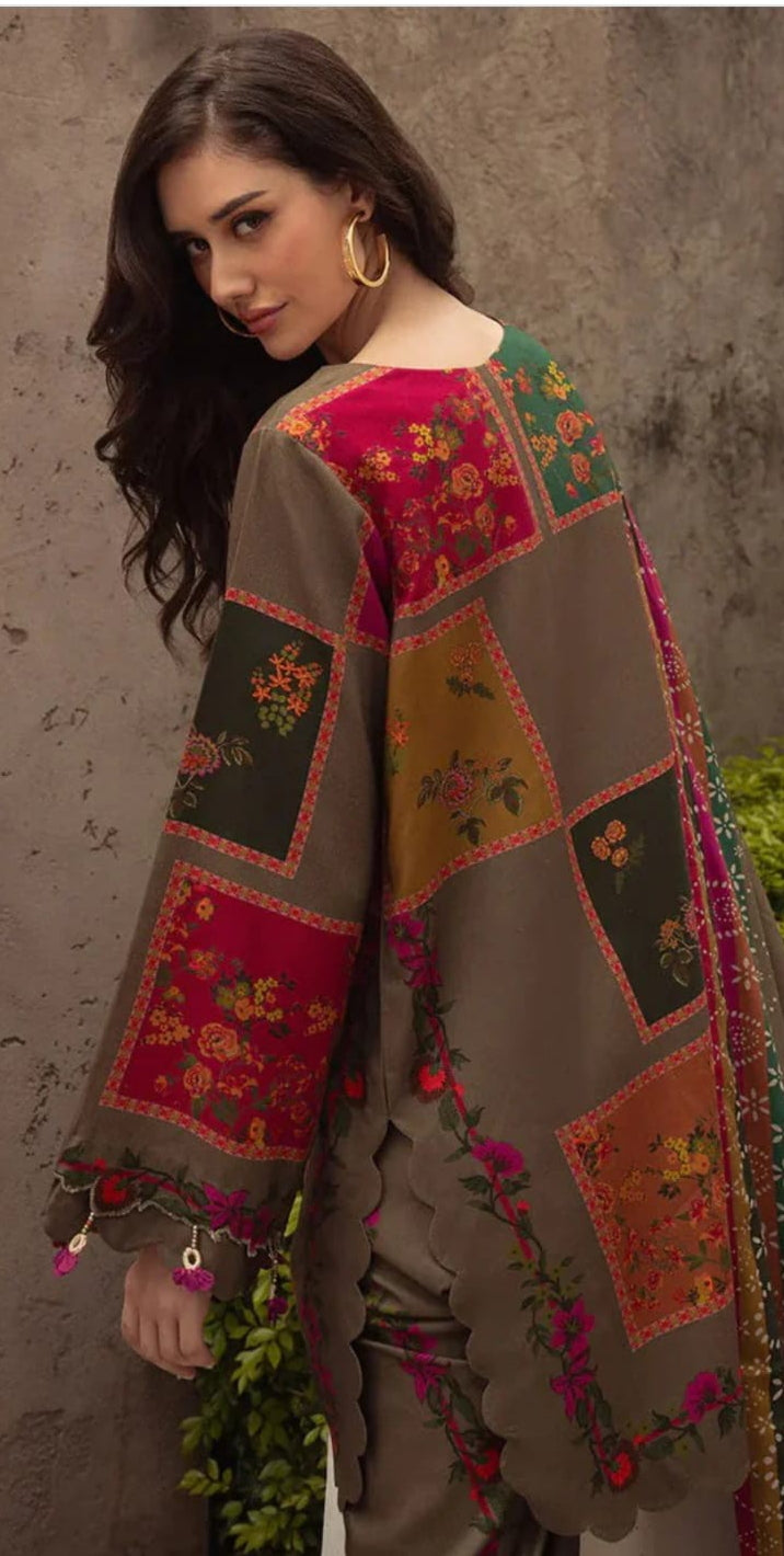 “Mehroon Botanical Luxe – Embroidered Lawn 3-Piece Suit”
