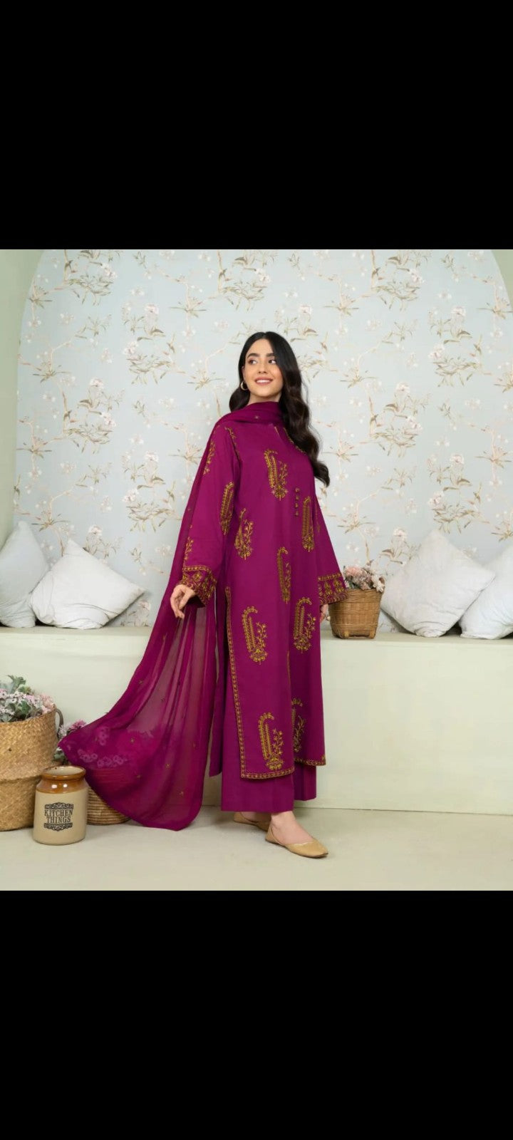 Royal Plum Embroidered 3-Piece Suit ✨ | Elegant & Graceful Look 🌸