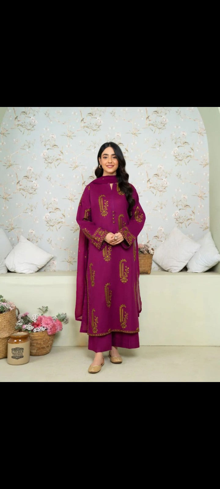 Royal Plum Embroidered 3-Piece Suit ✨ | Elegant & Graceful Look 🌸
