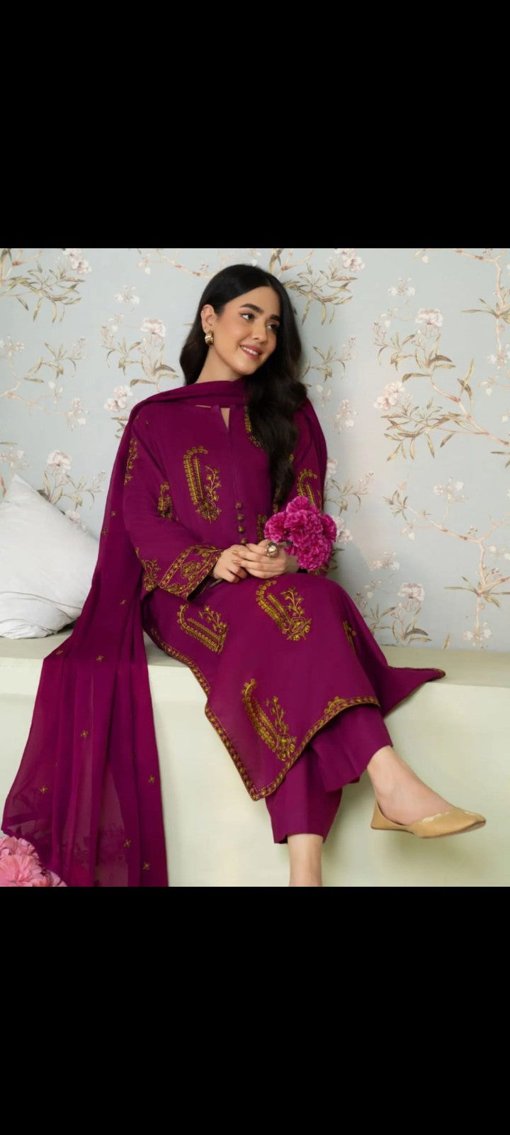 Royal Plum Embroidered 3-Piece Suit ✨ | Elegant & Graceful Look 🌸