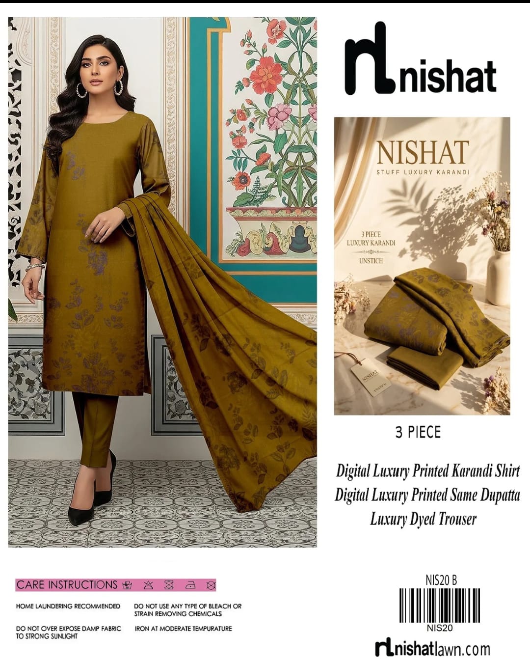 Nishat Luxury Karandi 3-Piece Unstitched Collection – Digital Printed Shirt, Dupatta & Dyed Trouser