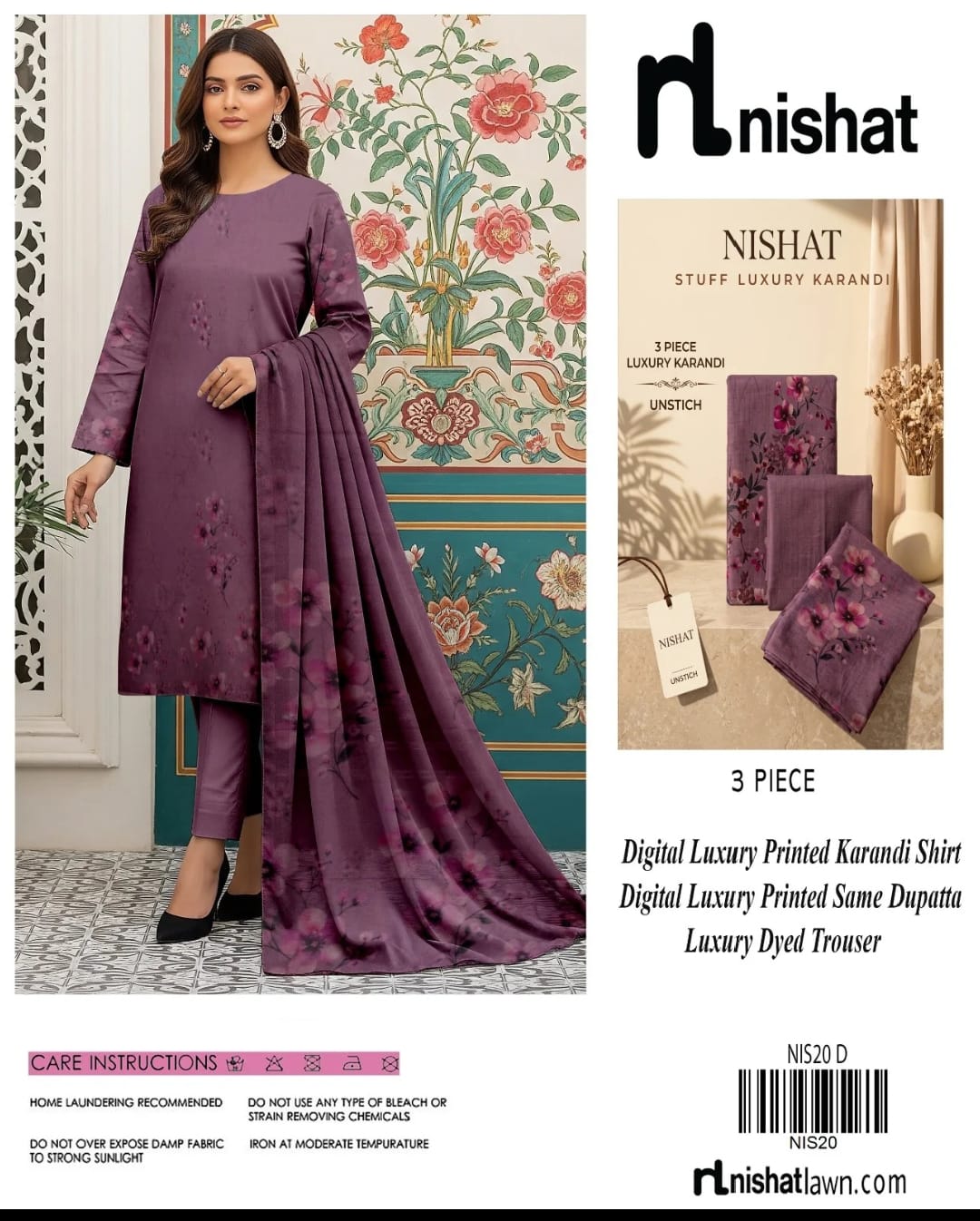Nishat Luxury Karandi 3-Piece Unstitched Collection – Digital Printed Shirt, Dupatta & Dyed Trouser