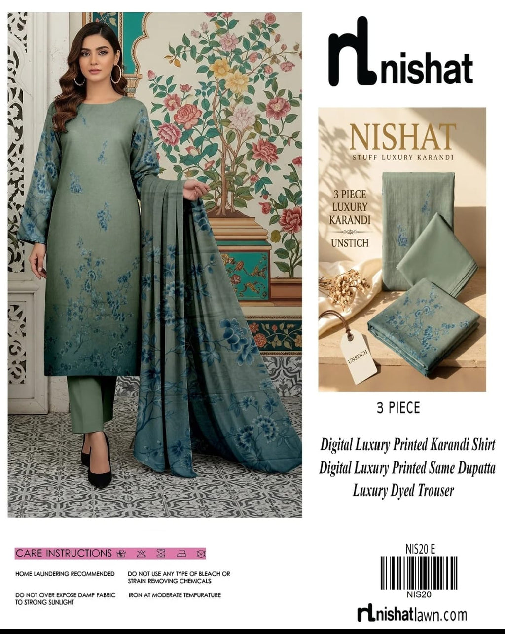 Nishat Luxury Karandi 3-Piece Unstitched Collection – Digital Printed Shirt, Dupatta & Dyed Trouser