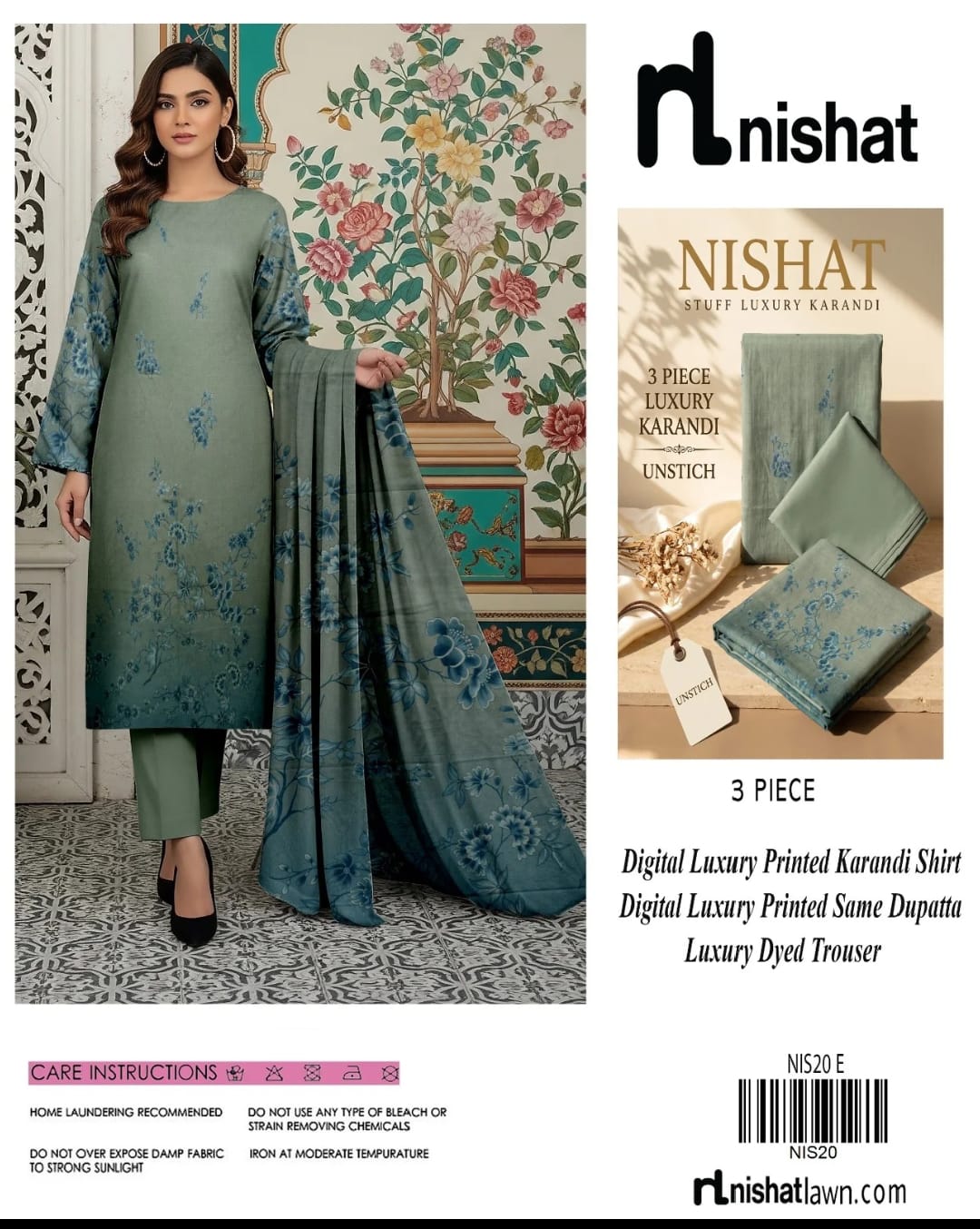 Nishat Luxury Karandi 3-Piece Unstitched Collection – Digital Printed Shirt, Dupatta & Dyed Trouser