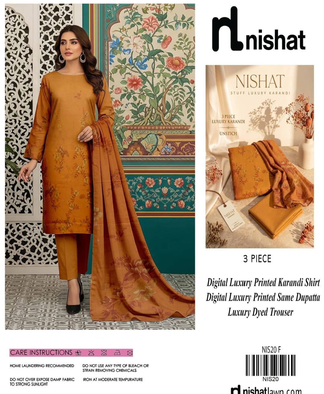 Nishat Luxury Karandi 3-Piece Unstitched Collection – Digital Printed Shirt, Dupatta & Dyed Trouser
