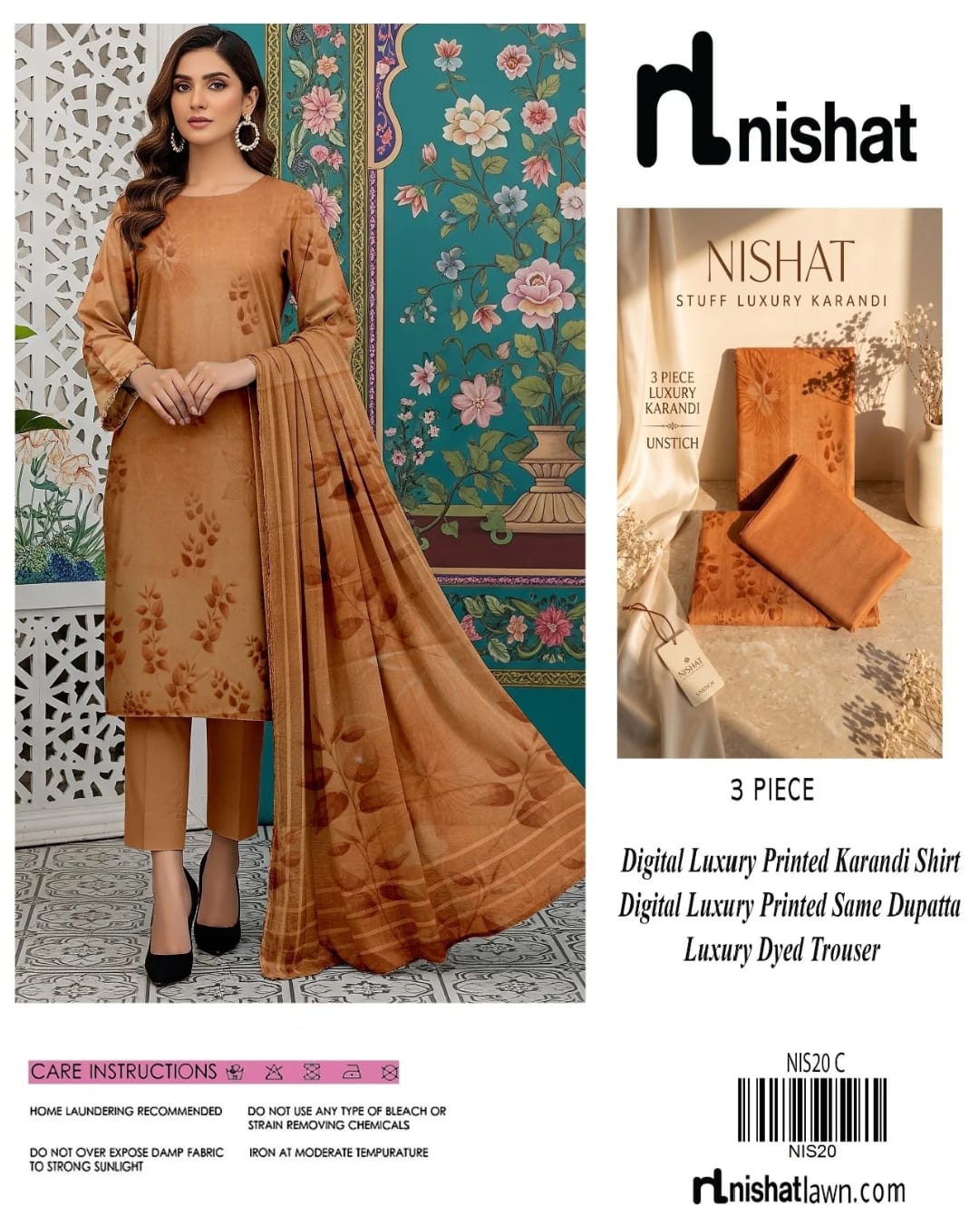 Nishat Luxury Karandi 3-Piece Unstitched Collection – Digital Printed Shirt, Dupatta & Dyed Trouser