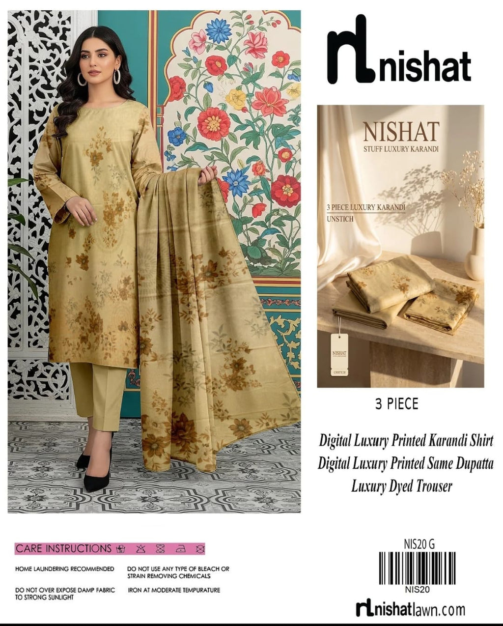 Nishat Luxury Karandi 3-Piece Unstitched Collection – Digital Printed Shirt, Dupatta & Dyed Trouser
