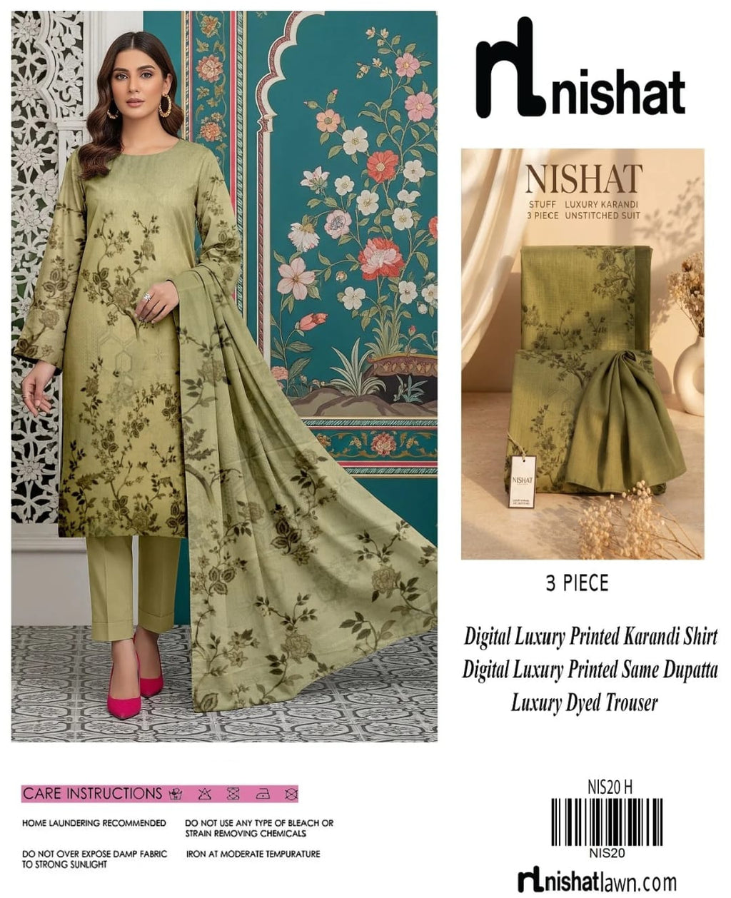 Nishat Luxury Karandi 3-Piece Unstitched Collection – Digital Printed Shirt, Dupatta & Dyed Trouser