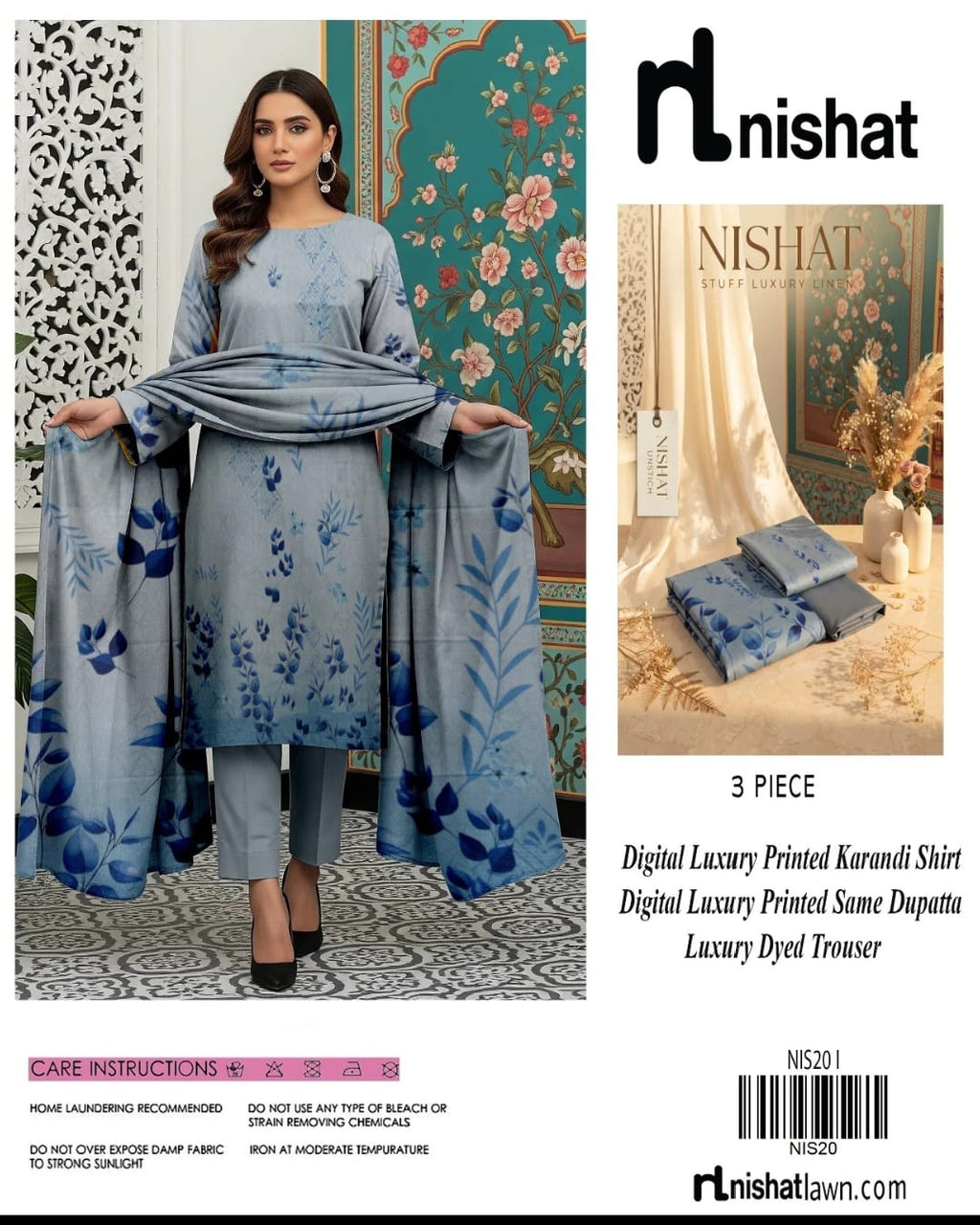 Nishat Luxury Karandi 3-Piece Unstitched Collection – Digital Printed Shirt, Dupatta & Dyed Trouser