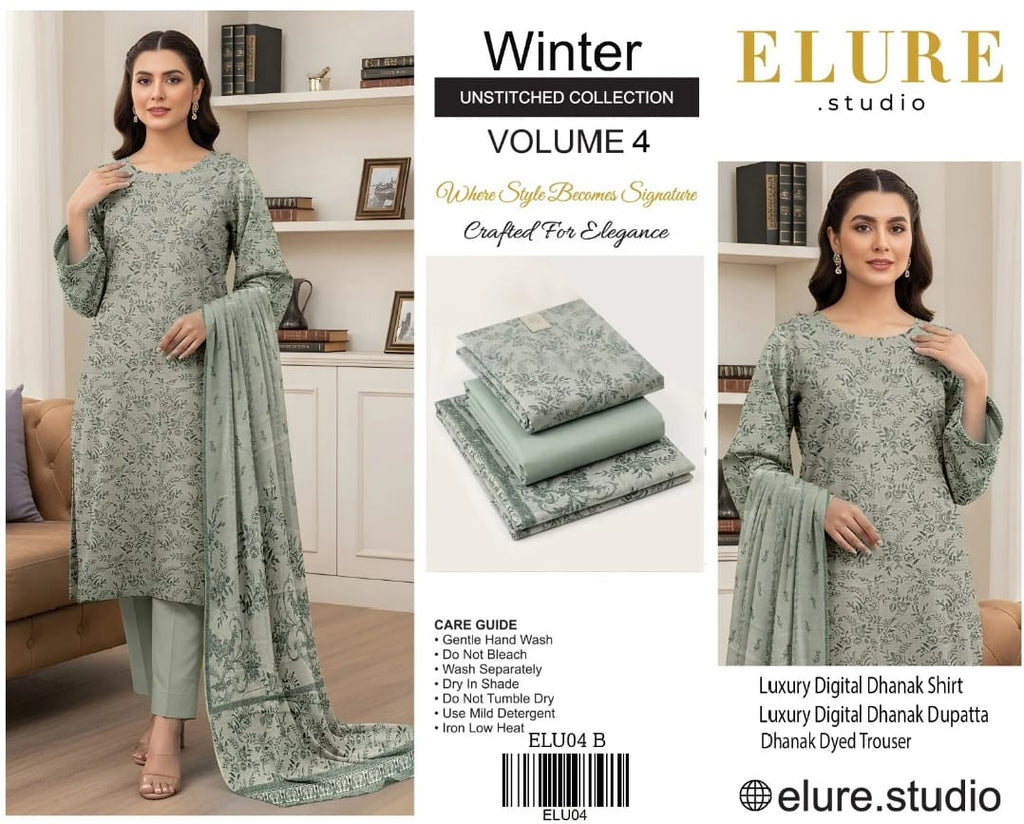 Elure Studio Winter Unstitched Collection – Volume 4 | Luxury Digital Dhanak 3-Piece Suit