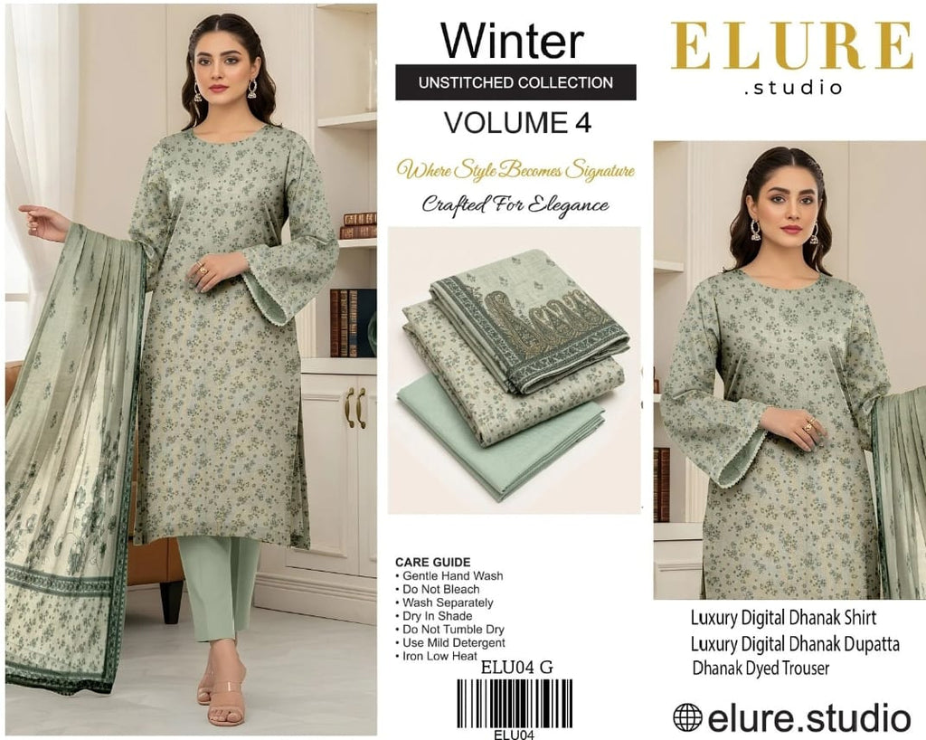Elure Studio Winter Unstitched Collection – Volume 4 | Luxury Digital Dhanak 3-Piece Suit