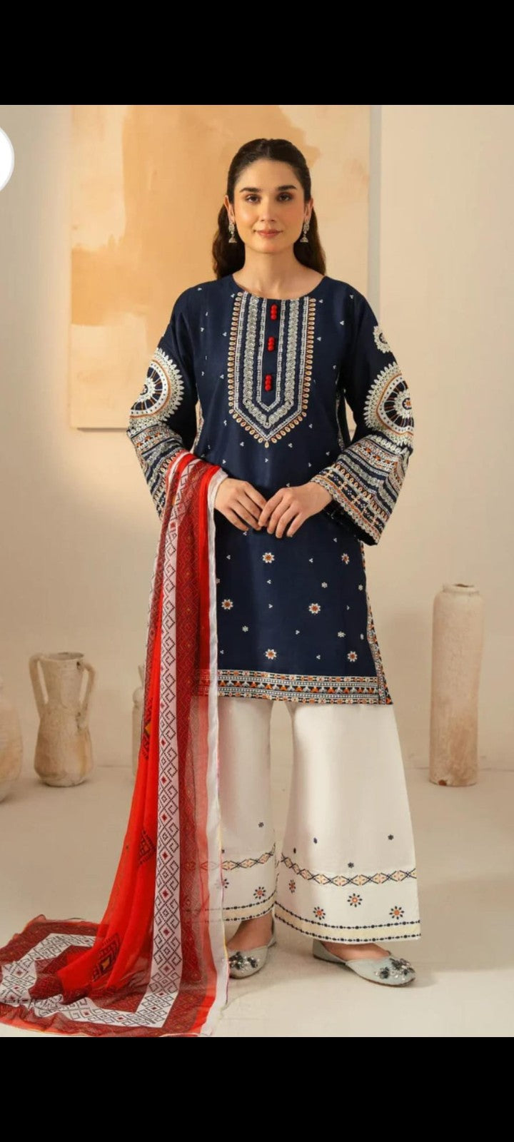 Title: 💙 Royal Navy Blue Embroidered 3-Piece Suit ✨