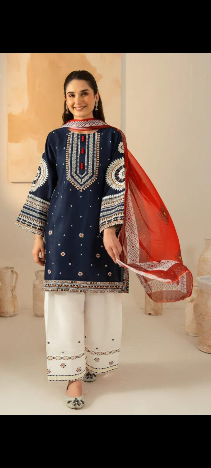 Title: 💙 Royal Navy Blue Embroidered 3-Piece Suit ✨