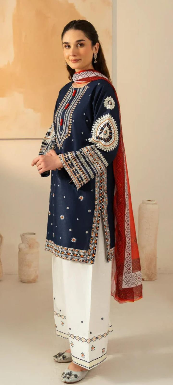 Title: 💙 Royal Navy Blue Embroidered 3-Piece Suit ✨
