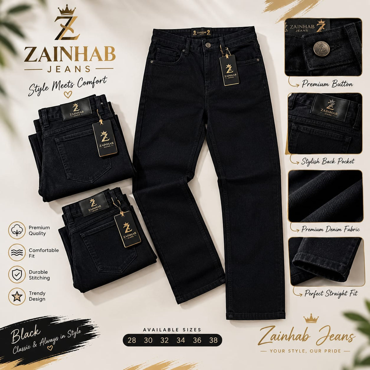 Here are a few title options for black jeans:   - **Classic Black Jeans** - **Premium Black Denim Jeans** - **Men’s Slim Fit Black Jeans** - **Stylish Black Denim Pants** - **Black Stretch Jeans** - **Urban Black Jeans** - **Everyday Black Denim**